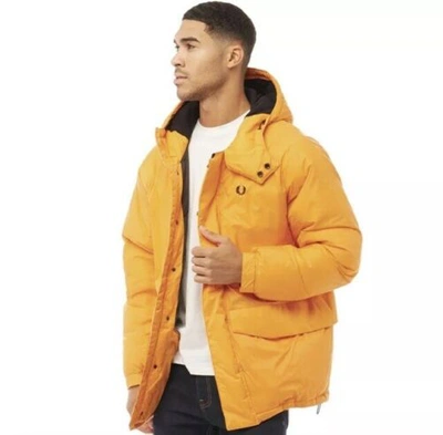 Pre-owned Fred Perry Rrp: £299. & Tags.  Men's Padded Parka Tangerine. Size Small.