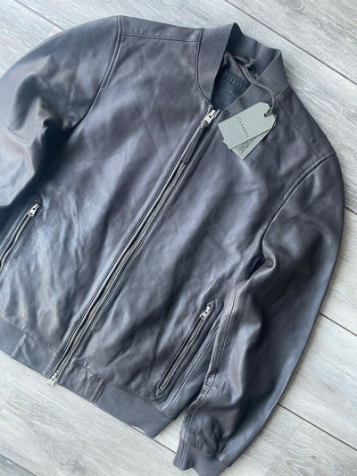 Pre-owned Allsaints All Saints Slate Grey "niko" Leather Bomber Jacket Coat - Xs S M L Xl - Tags