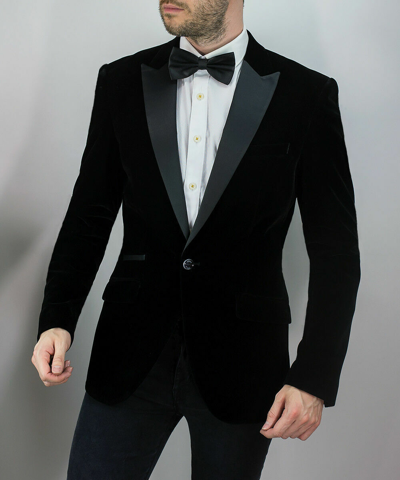 Pre-owned Cavani Mens  Black Velvet Blazer Tuxedo Collar Formal Smart Dinner Party Jacket