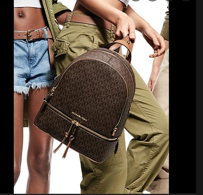 Pre-owned Michael Kors Rhea Medium Mk Signature Backpack In Brown Sales