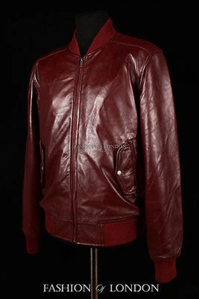 Pre-owned Real Leather Men's Airborne Oxblood Red Burgundy Lambskin Bomber Real Aviator Leather Jacket