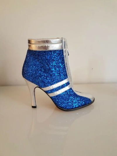 Pre-owned Terry De Havilland Women's Leather Disco Boot Glitter Blue Rrp £495