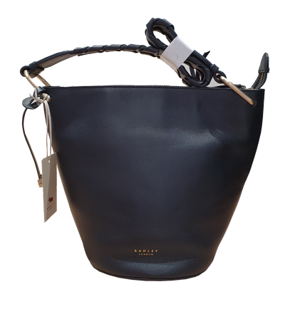 Pre-owned Radley Dove Road Navy Bucket Hobo Shoulder Bag Handbag Navy Leather Tags