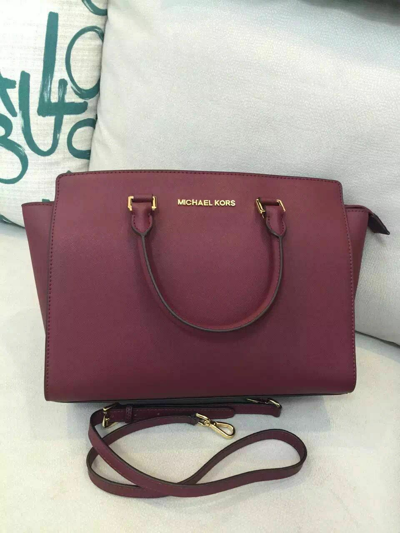 Pre-owned Michael Kors Genuine  Selma Large Satchel Saffiano Leather Wine Red Bag Sales.