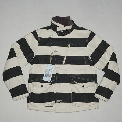 Pre-owned Bob Dong Men's Motorcycle Prison Striped Patchwork Jacket Winter Aviator Coats