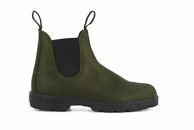 Pre-owned Blundstone 2052 Green Leather Chelsea Boots Olive Khaki Classic Slip On