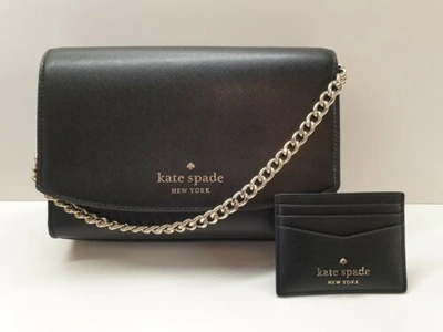 Pre-owned Kate Spade Black Crossbody Bag + Cardholder. Leather, Chain Strap. Rrp £370