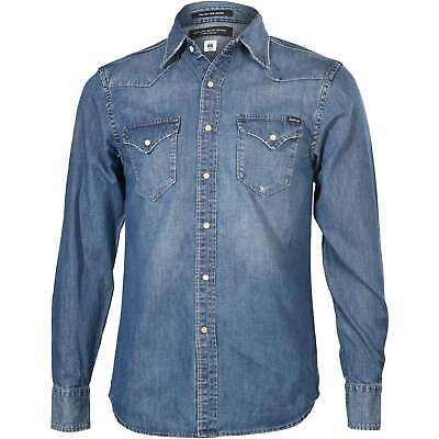 Pre-owned Replay Classic Western Aged Eco Men's Denim Shirt, Blue