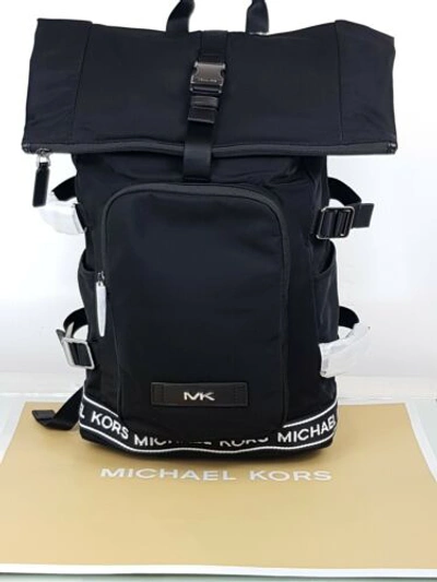 Pre-owned Michael Kors Bag Black/white Kent Roll Top Bkpk Rrp 330
