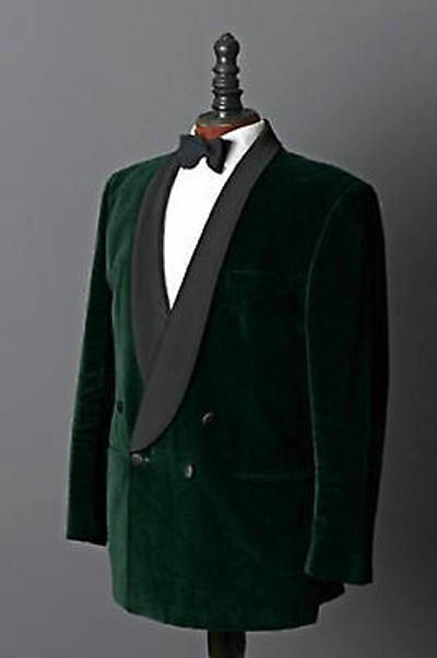 Pre-owned Handmade Men Green Smoking Jackets Luxury Stylish Designer Velvet Party Wear Blazers Uk