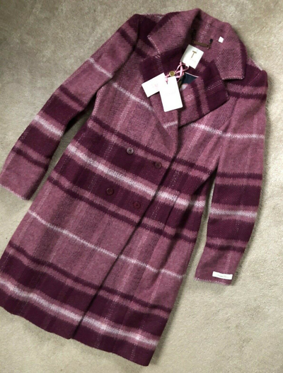Pre-owned Ted Baker Women's Red "taniiaa" Chevron Wool Midi Coat - Large 4 Uk 14 Tags