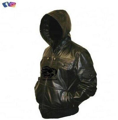 Pre-owned Claw Intl Mens Hooded Real Leather Bomber Jacket Coat Hoodie Hood Black Or Brown
