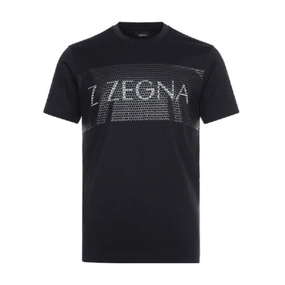 Pre-owned Z Zegna Mens T-shirt Black Rubberized Logo Short Sleeve Shirt Top Size S - Xxl