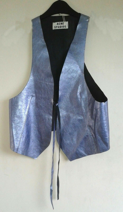 Pre-owned Acne Studios Rare Metallic Silver Blue Leather Waistcoat / Waistcoat - Xs >rrp £2000
