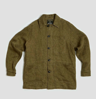 Pre-owned Nigel Cabourn Linen Short Work Jacket In Washed Khaki Green Size 44