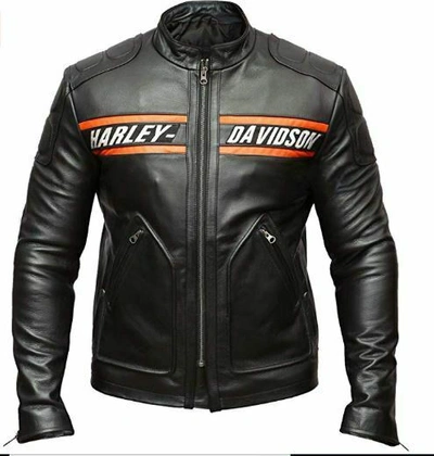 Pre-owned Skin Bill Goldberg Harley Davidson Biker Leather Jacket