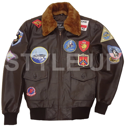 Pre-owned Styleup Ltd Tom Cruise Pete Maverick Top Gun Flight Aviator Bomber Genuine Leather Jacket
