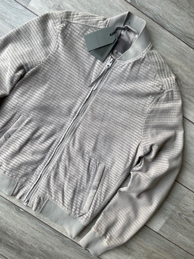 Pre-owned Allsaints All Saints Steel Grey "perring" Leather Bomber Jacket Coat - Small - & Tags