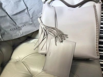 Pre-owned Allsaints Large Buttersoft Kepi Leather Tote Bag Taupe Grey Rrp £328 Make Up Bag