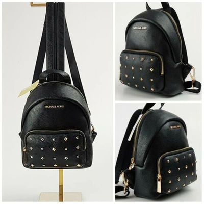 Pre-owned Michael Kors Backpack Small Erin Studded Convertible Leather Black/gold Rrp£350