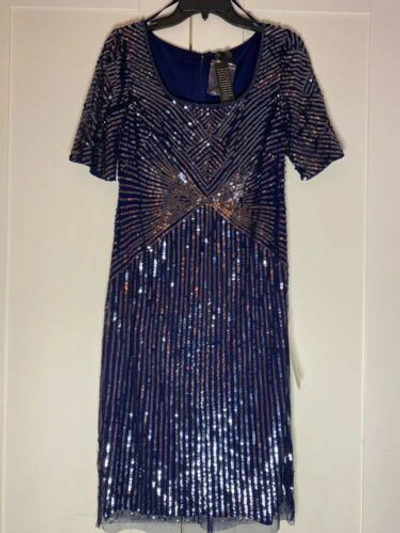 Pre-owned Adrianna Papell Light Navy Beaded Short Dress. Sizes 14 And 18
