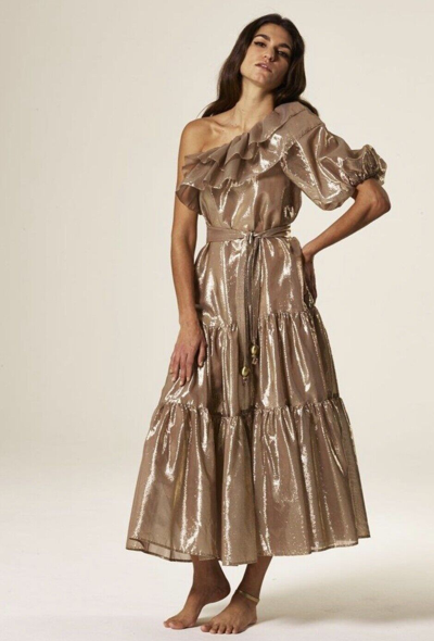Pre-owned Lisa Marie Fernandez Arden Dress Gold Metallic Holiday Beach Rpp £980 Us2