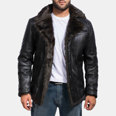 Pre-owned Edinstyle Furcliff Genuine Black Sheep Leather Coat Style Fully Fur Lined Men's Jacket