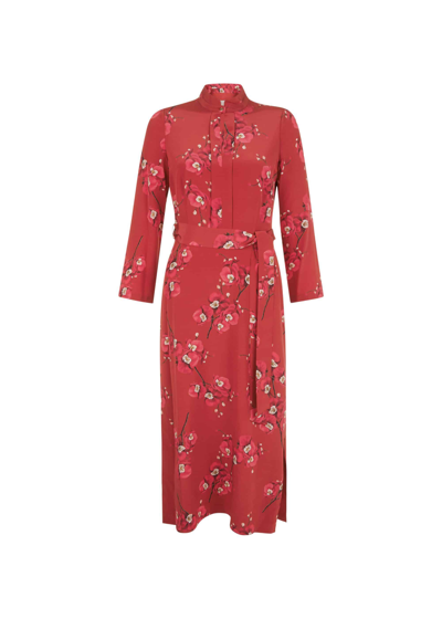 Pre-owned Hobbs Floral Margot Silk Dress Midi Cheongsam/qipao 3/4 Sleeve