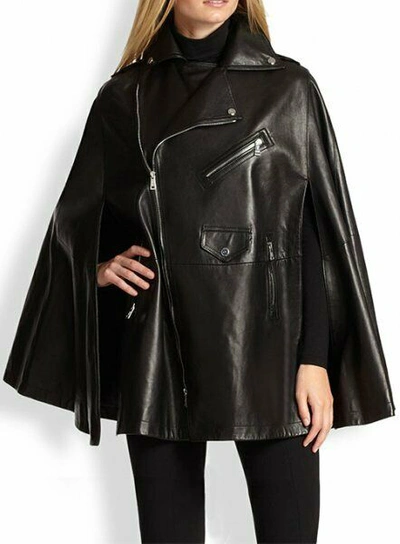 Pre-owned Team Leo Women's Genuine Lambskin Leather Cape Poncho Bikers Style