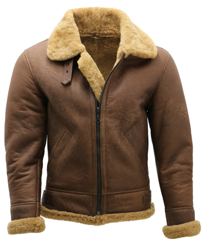 Pre-owned Infinity Men's Brown B3 Shearling Sheepskin Ww2 Bomber Leather Flying Aviator Jacket