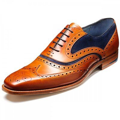 Pre-owned Barker Mcclean Cedar Leather / Blue Suede Lace Up Brogue Shoe