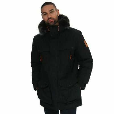 Pre-owned Timberland Men's  Expedition Full Zip Detachable Hood Parka Jacket In Black