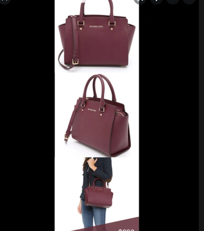 Pre-owned Michael Kors Genuine  Selma Large Satchel Saffiano Leather Merlot Bag Hot Sales.