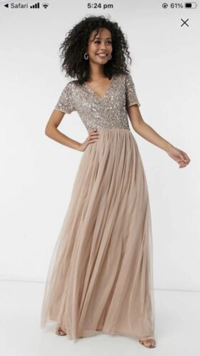 Pre-owned Asos Design X3 Asos Maya Tall Bridesmaid V Neck Maxi Tulle Dress With Sequins