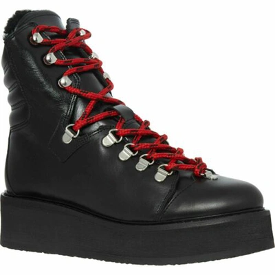 Pre-owned Allsaints Women's Fae High Top Shearling Lined Leather Boots, Black, Uk 5 Eu 38