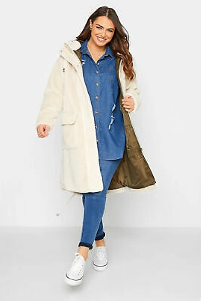 Pre-owned Yours Limited Collection Women's Curve Cream Teddy Longline Parka Coat Plus Size