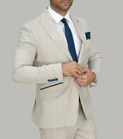 Pre-owned Cavani Mens  Caridi Beige Check Tweed Formal Fashion Casual Blazer