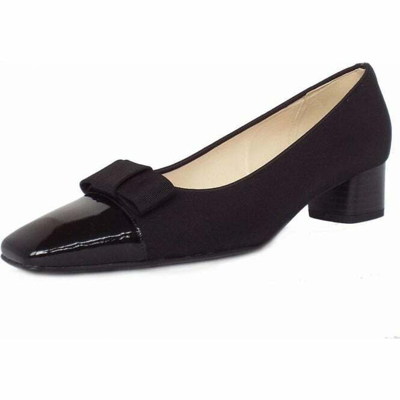 Pre-owned Peter Kaiser Women's Elegant Bow + Patent Front 'beli' Court Shoe In Black/navy
