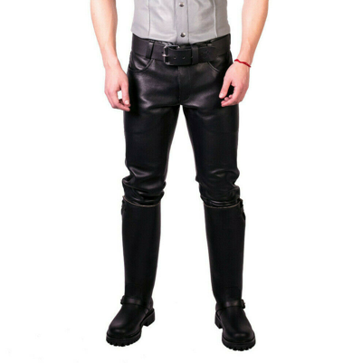 Pre-owned Prowler Leather Jeans Black Zip Fly Leather Biker Trousers By  Red