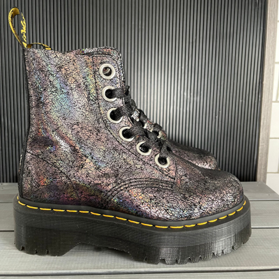 Pre-owned Dr. Martens Dr Martens Molly Boots Gunmetal Iridescent Crackle Platform Uk 4 Eu 37 Us 6 Rare
