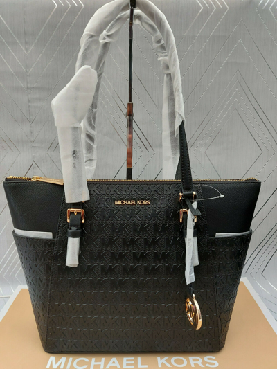 Pre-owned Michael Kors Ladies Charlotte Jet Set Large Vegan Faux Leather Top-zip Tote Bag