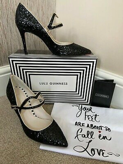 Pre-owned Lulu Guinness Black Glitter Cutout Lip Billie Court Shoes Uk 6 Retail £295 Bnib