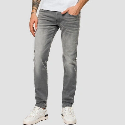 Pre-owned Replay Men's Anbass Hyperflex Bio Jeans In Washed Grey // //