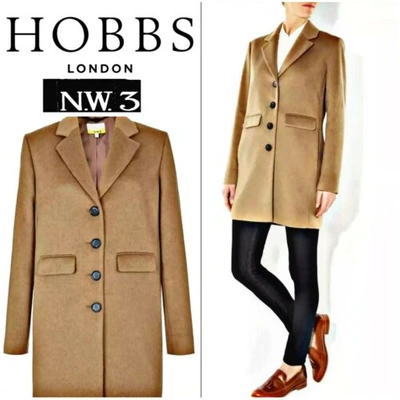 Pre-owned Hobbs Tags  Nw3 Wool Camel Coat Long Uk Size 16