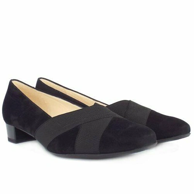 Pre-owned Peter Kaiser Wide Fit  Women's Black Suede Nigela Court Shoes