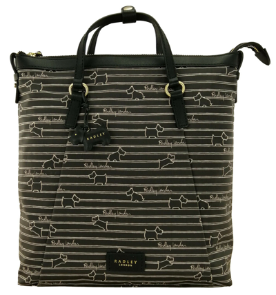 Pre-owned Radley Backpack Black & White Stripe Size Medium Oilskin Rucksack Bag Rrp £109
