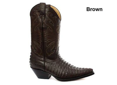 Pre-owned Grinders Carolina Croc Brown Leather Crocodile Tail Boot Cowboy Western Boots