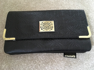 Pre-owned Biba ●✿  ●✿ Black Leather Faith Embossed Clutch ●✿ Bag Purse