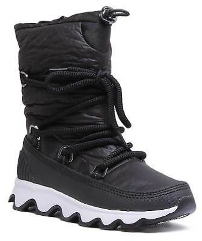 Pre-owned Sorel Kinetic Womens Nylon Waterproof Winter Boots In Black White Size Uk 3 - 8