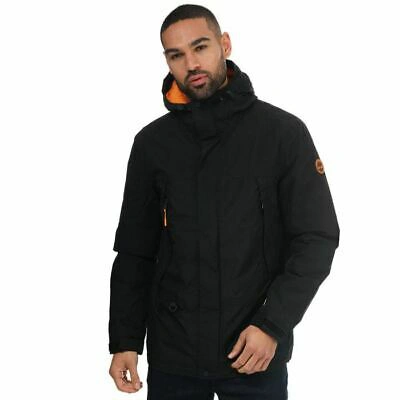 Pre-owned Timberland Men's  Outdoor Archive Full Zip Hooded Lined Jacket In Black